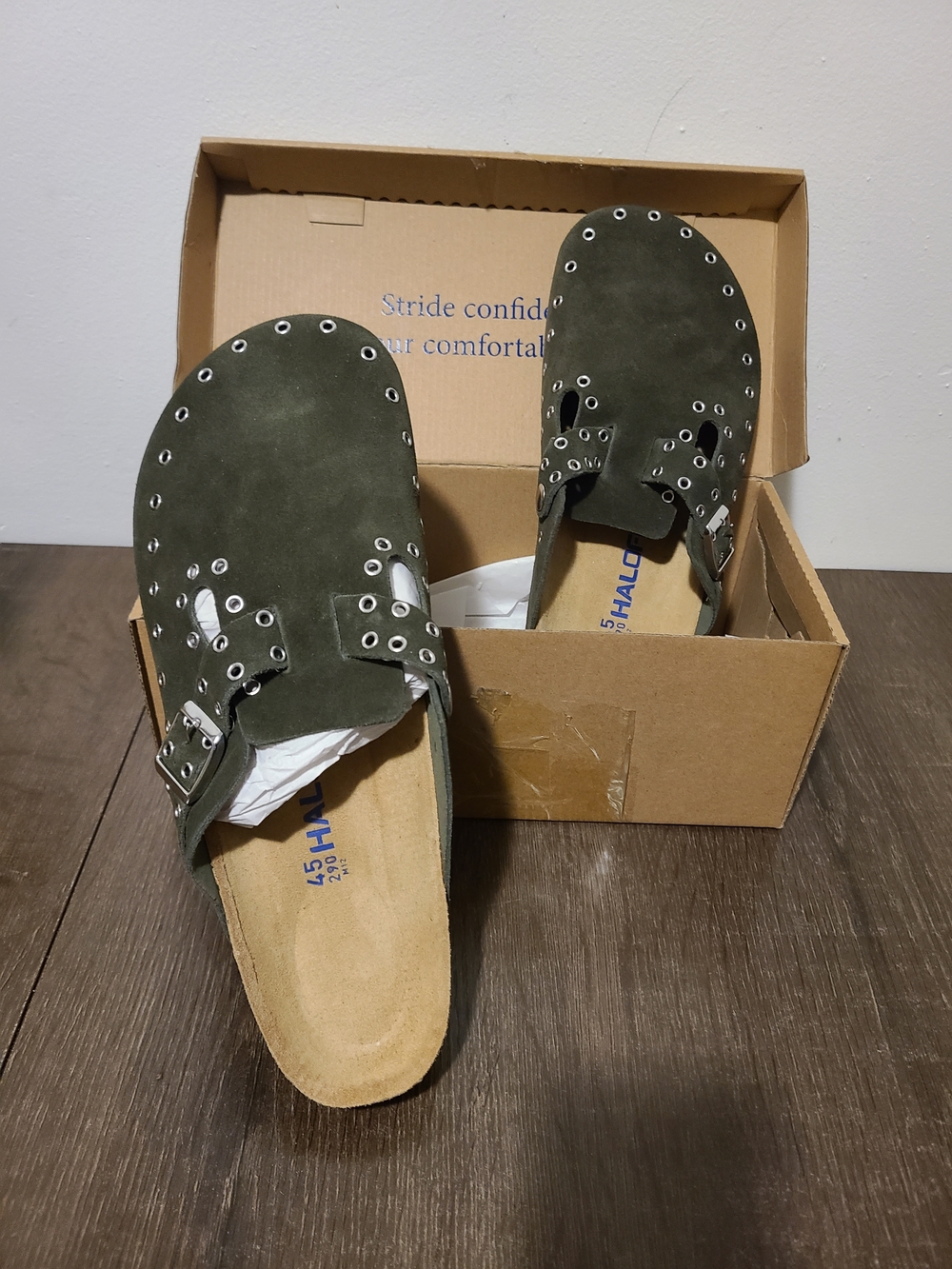 Women's Sz 14 Suede Clogs Leather Mules Cork Footbed Shoes